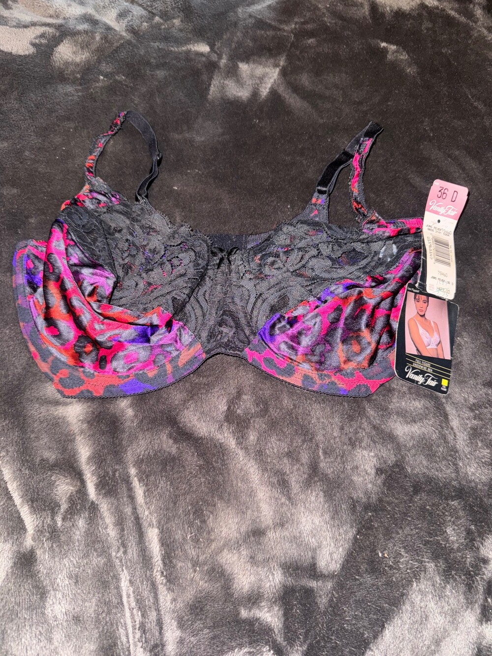 Vanity Fair Full Figure Underwire Bra 36D Multicolor Leopard Print